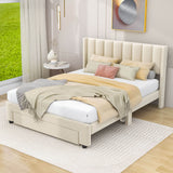 Velvet Queen Size Upholstered Platform Bed Frame with Headboard and Storage