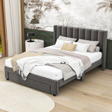 Velvet Queen Size Upholstered Platform Bed Frame with Headboard and Storage