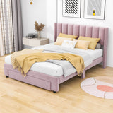 Velvet Queen Size Upholstered Platform Bed Frame with Headboard and Storage