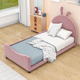 Cute Twin Size Low Profile Upholstered Toddler Bed with Rails