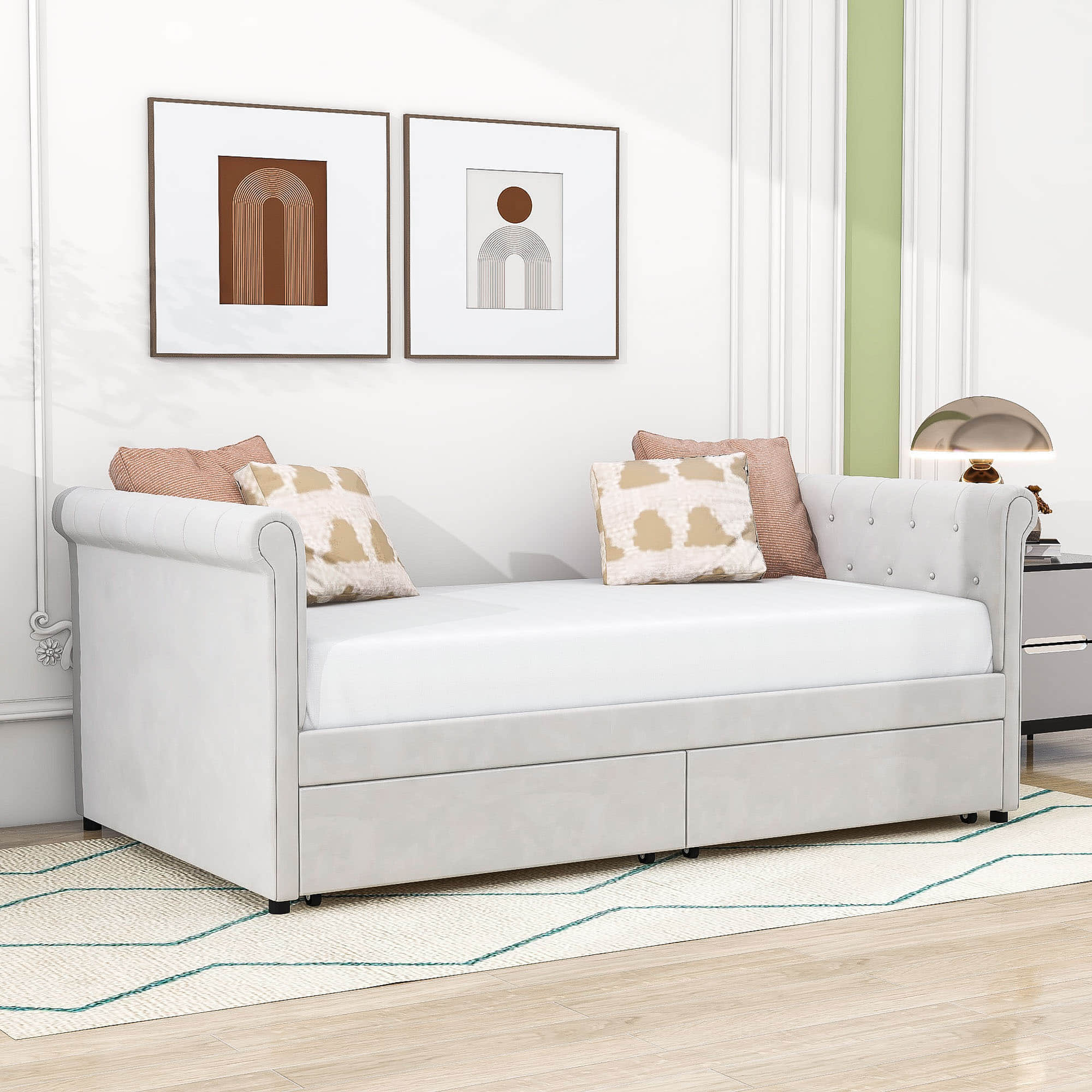 Modern Luxury Twin Size Upholstered Daybed with Storage for Adults