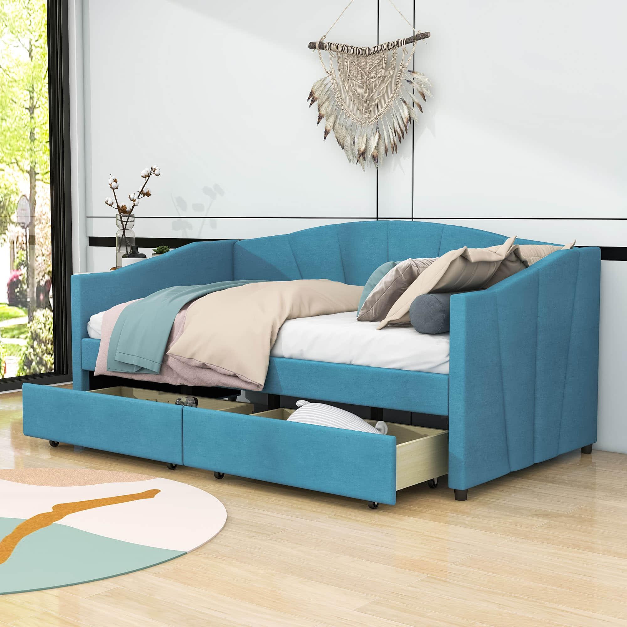 Velvet Upholstered Twin Daybed with Storage - [Drawers]