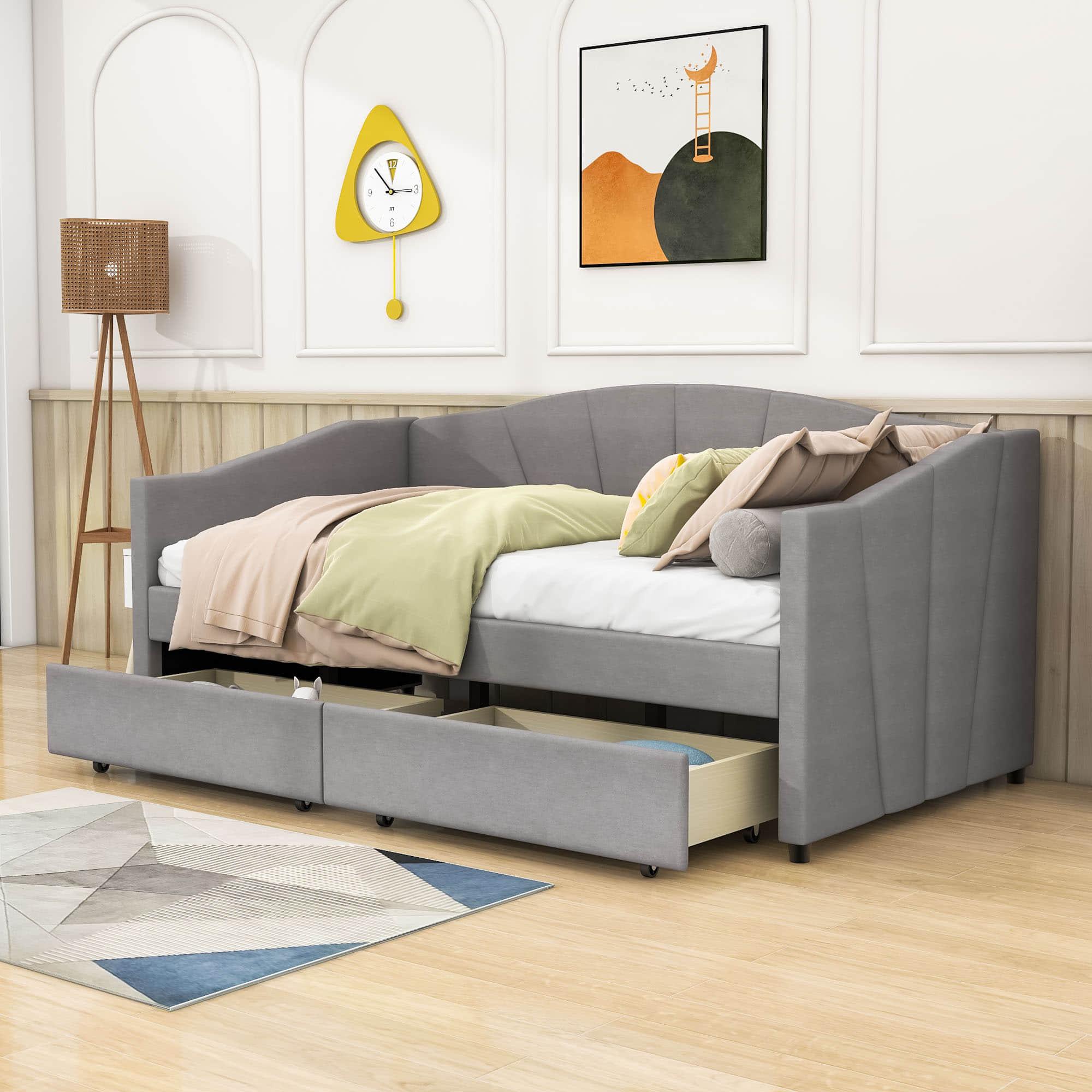 Velvet Upholstered Twin Daybed with Storage - [Drawers]