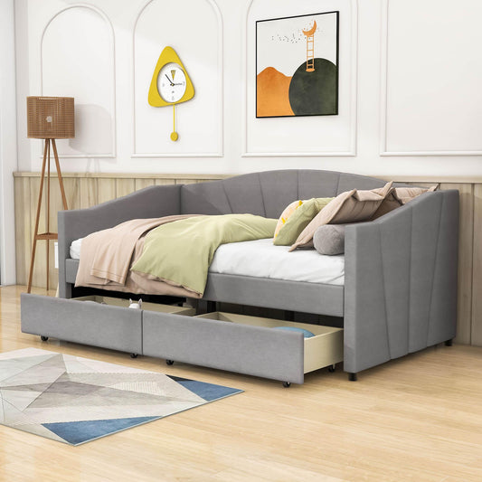 Velvet Upholstered Twin Daybed with Storage - [Drawers]