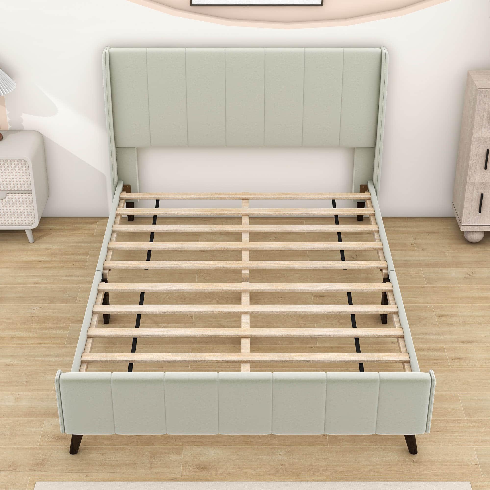 Modern Velvet Upholstered Queen Bed Frame with Wingback Headboard