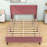 Modern Velvet Upholstered Queen Bed Frame with Wingback Headboard