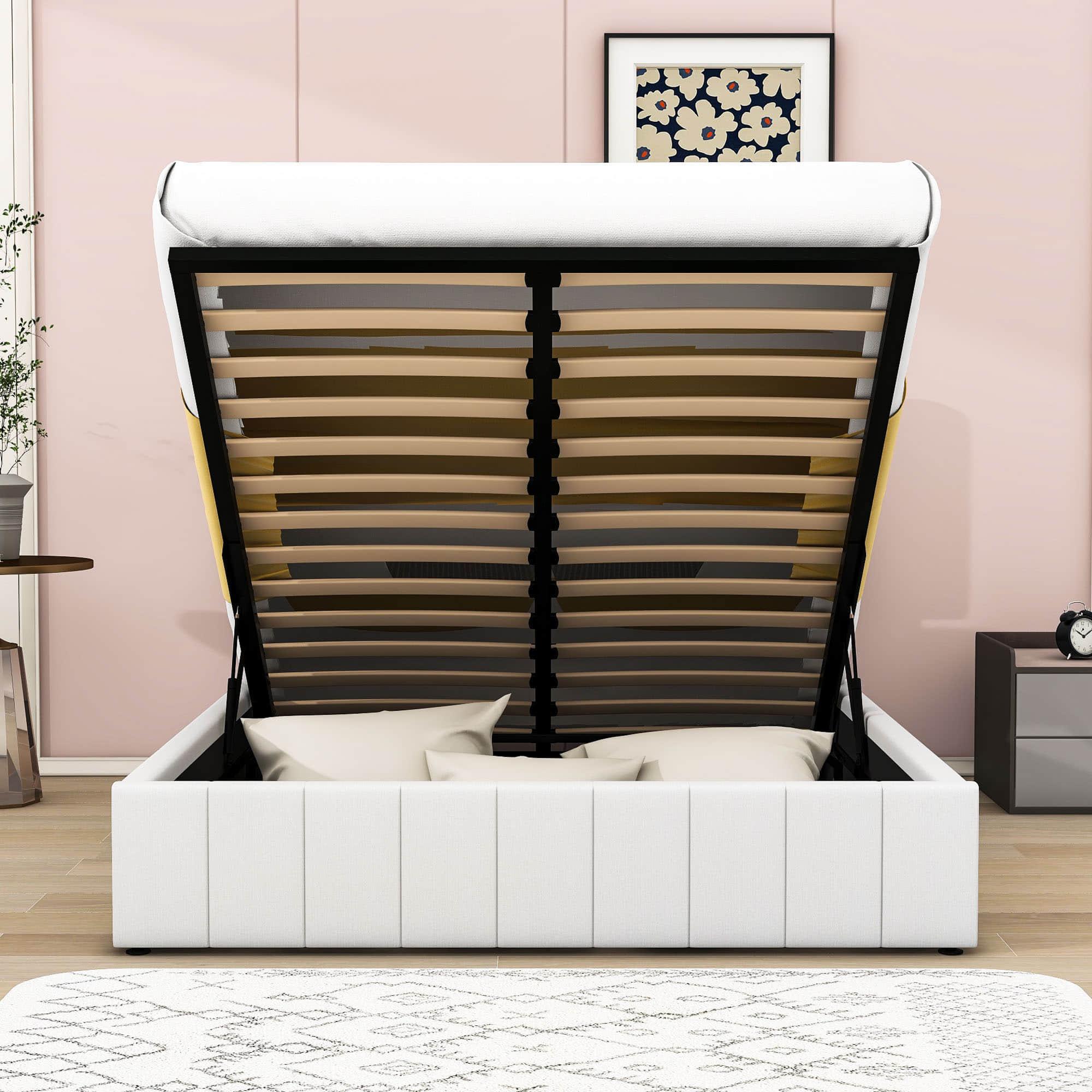 Modern Queen Upholstered Bed Frame with Storage - Hydraulic Lift System