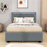 Full Velvet Upholstered Platform Bed Frame with Twin Trundle and Storage