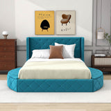 Upholstered Queen Platform Bed Frame with Wingback Headboard and Storage