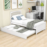 Twin Size Wood Platform Bed with Twin Trundle and Headboard