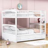 Full Over Full Bunk Beds with Storage Drawers for Kids - [Wood, Convertible, Small Room]