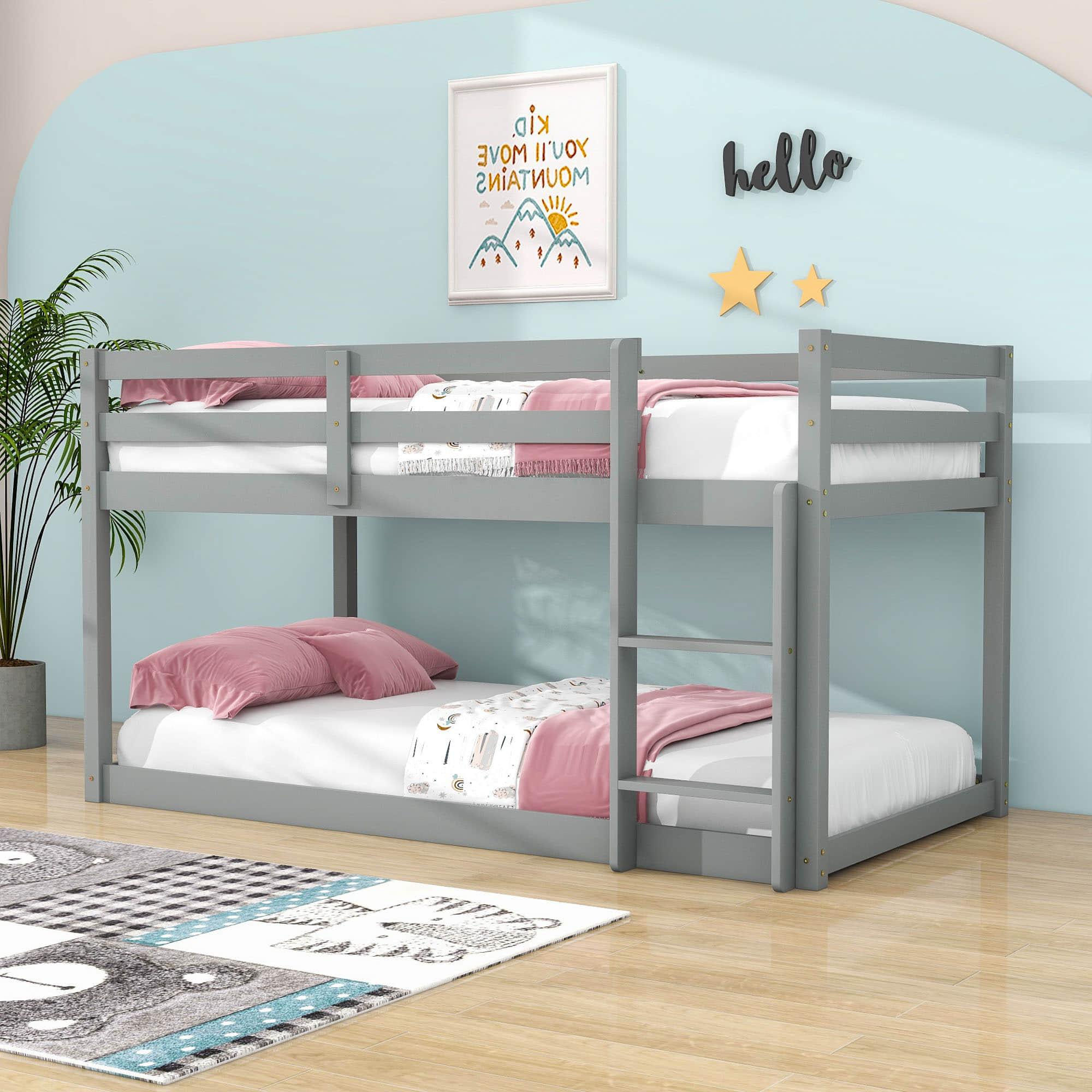 Twin Over Twin Small Loft Bunk Beds for Toddler with Ladder - [Wooden]