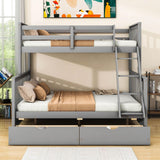 Twin over Full Convertible Bunk Bed for Kids, Adults with Storage - [Drawers]