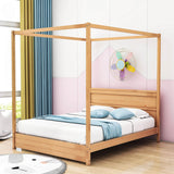 Wooden Modern Low Profile Queen Canopy Bed Frame with Headboard