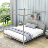 Rustic Wood King Size Canopy Bed Frame with Headboard for Adults