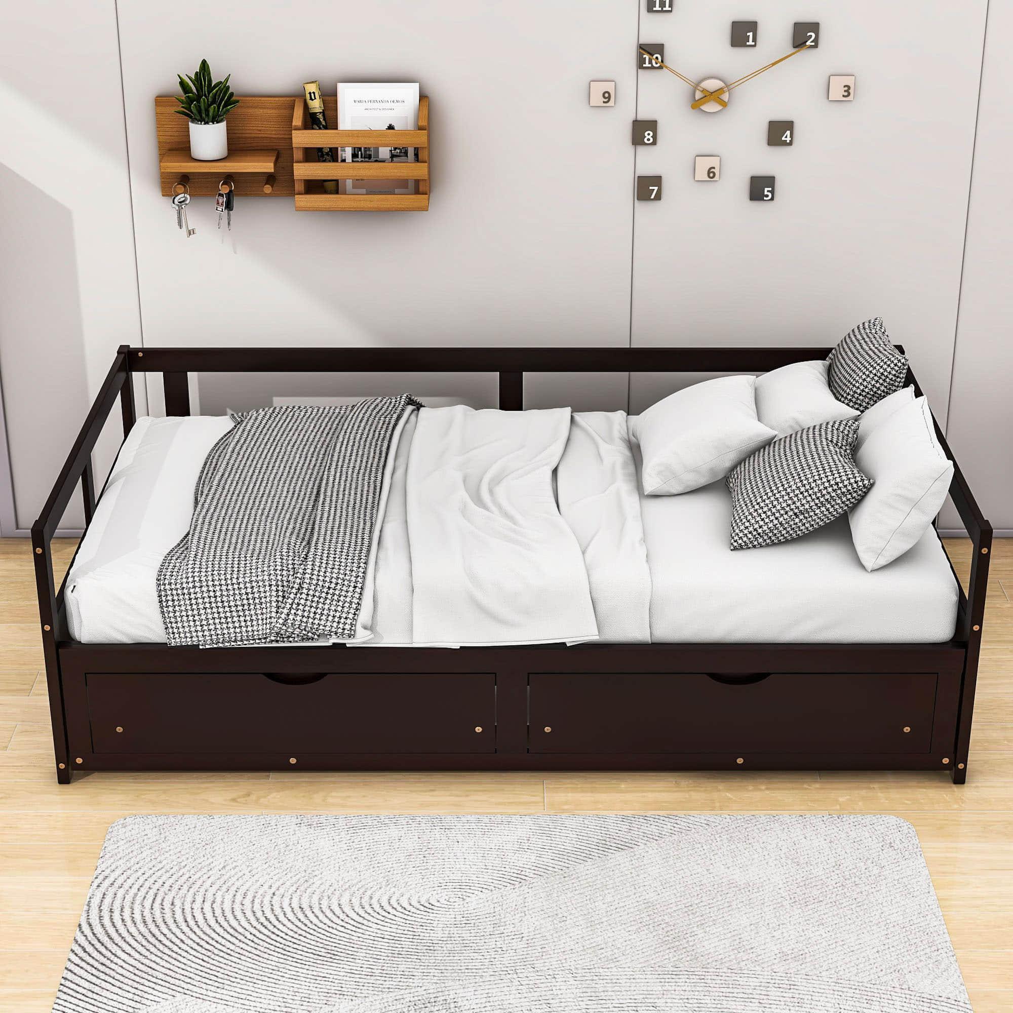 Wood Twin to King Daybed with Extendable Trundle and Storage Drawers