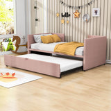 Twin Size Upholstered Daybed with Adjustable Pop Up Trundle