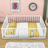 Metal Montessori Queen Toddler Floor Bed with Rails for Kids