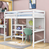 Wooden Twin Loft Bed with Desk and Storage Shelves for Adult, Kids, Junior