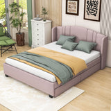 Modern Upholstered Queen Platform Bed Frame with Headboard and Storage