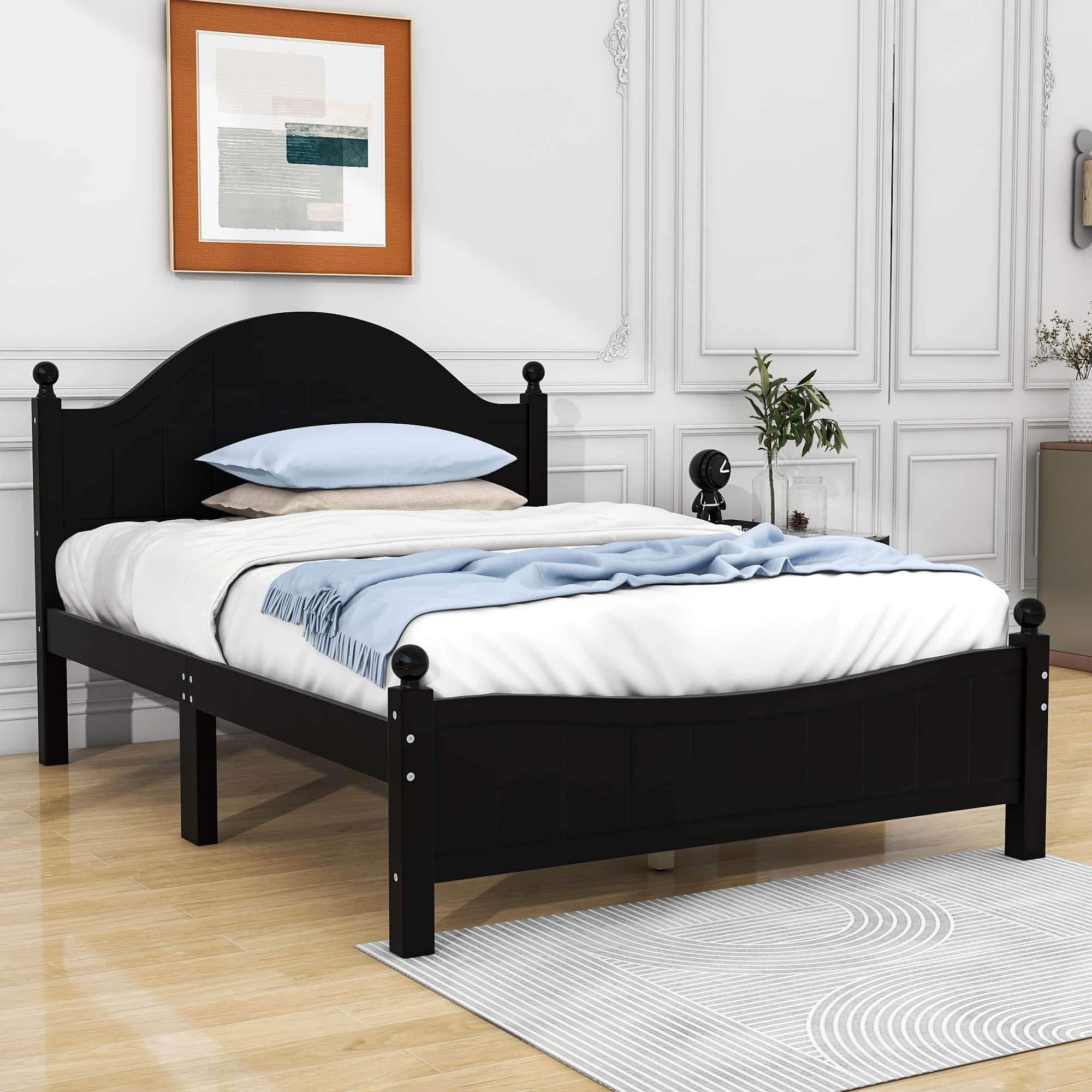 Full Size Solid Wood Traditional Platform Bed Frame with Headboard