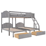 Upholstered Full Over Twin & Twin Triple Bunk Bed with Storage - [Drawers, L-Shaped]