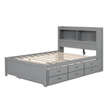 Full Platform Bed Frame with Twin Trundle and Storage Headboard, USB