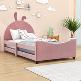 Cute Twin Size Low Profile Upholstered Toddler Bed with Rails