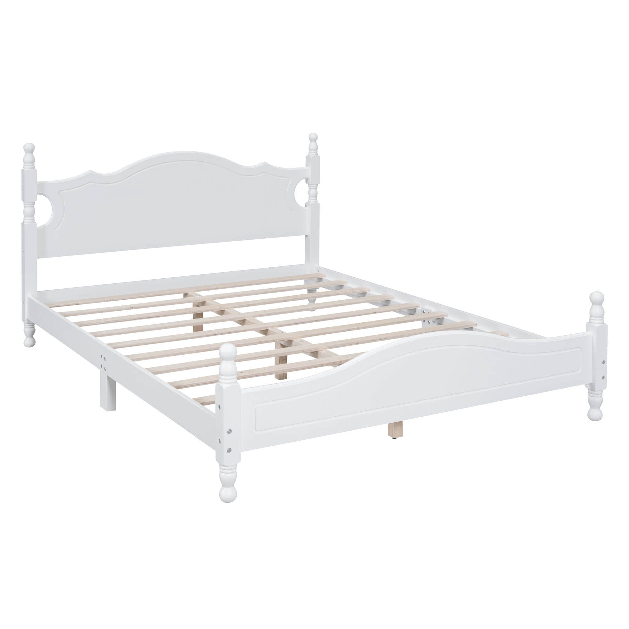 Traditional Wood Queen Size Low Profile Platform Bed Frame with Headboard