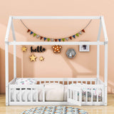 Wood House Twin Toddler Floor Bed with Rails and Door