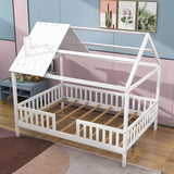 Full Wooden Kids Low Montessori Farmhouse Bed Frame with Rails