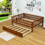 Wooden Full Size Low Kids Bed with Twin Size Trundle and Rails