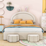 Full Size Velvet Upholstered Princess Platform Bed Frame with Headboard