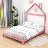 Low Full Size Wooden Toddler Bed with House-Shaped Headboard