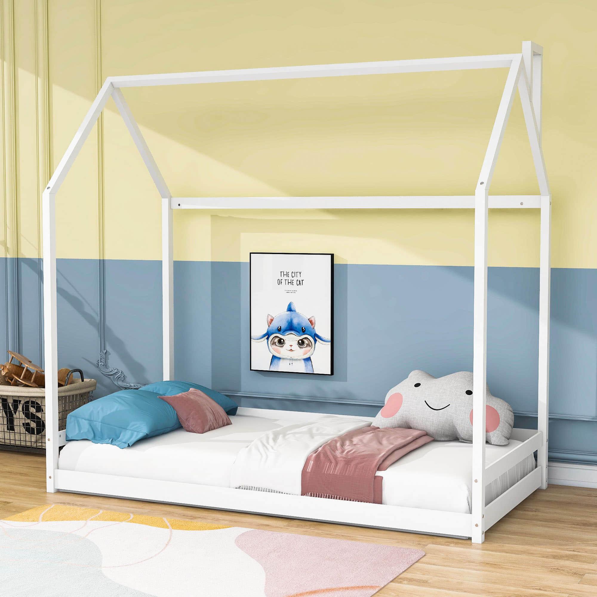 Solid Wood Twin House Toddler Floor Bed