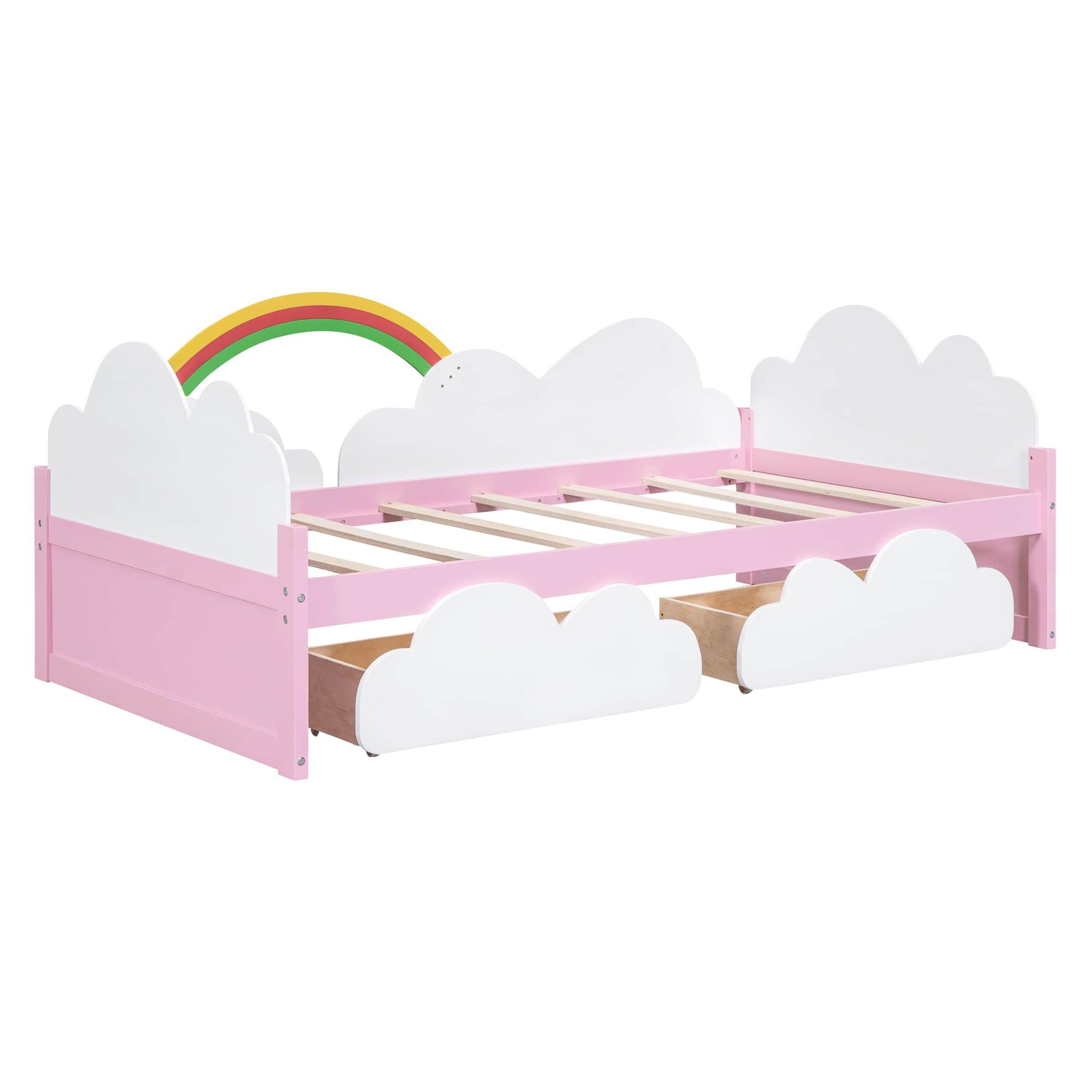 Wood Kids Twin Bed Frame with Under Bed Storage Drawers