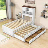 Solid Wood Twin Captains Bed with Twin Trundle and Storage - [Drawers, Shelves]