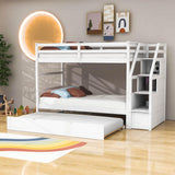 Low Twin Over Twin Bunk Beds for Kids with Storage Stairs and Trundle