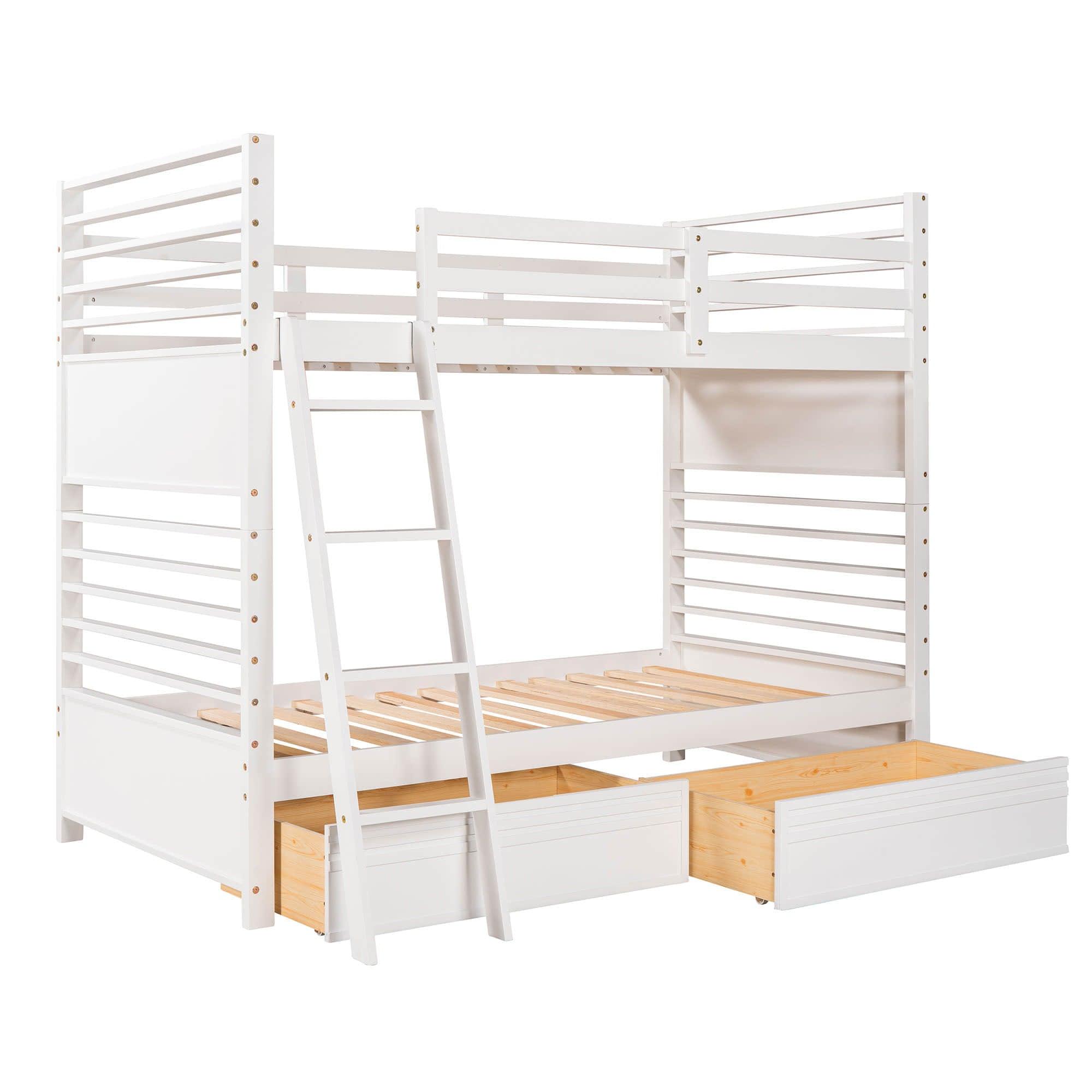 Convertible Twin Over Twin Wooden Bunk Beds with Storage Drawers