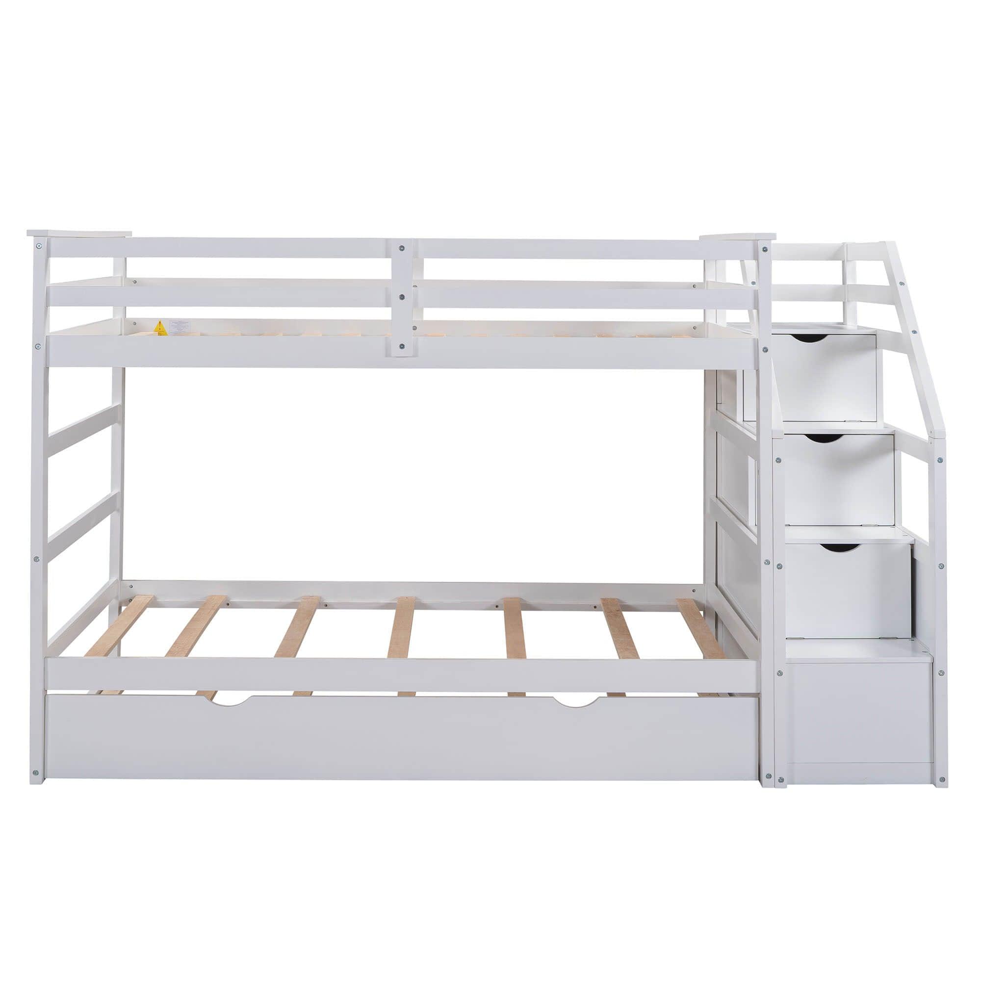 Low Twin Over Twin Bunk Beds for Kids with Storage Stairs and Trundle