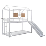 Low House Twin Over Twin Bunk Beds with Slide for Kids Toddler - [Metal]