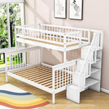 Twin Over Full Wooden Bunk Beds with Stairs and Storage Shelves