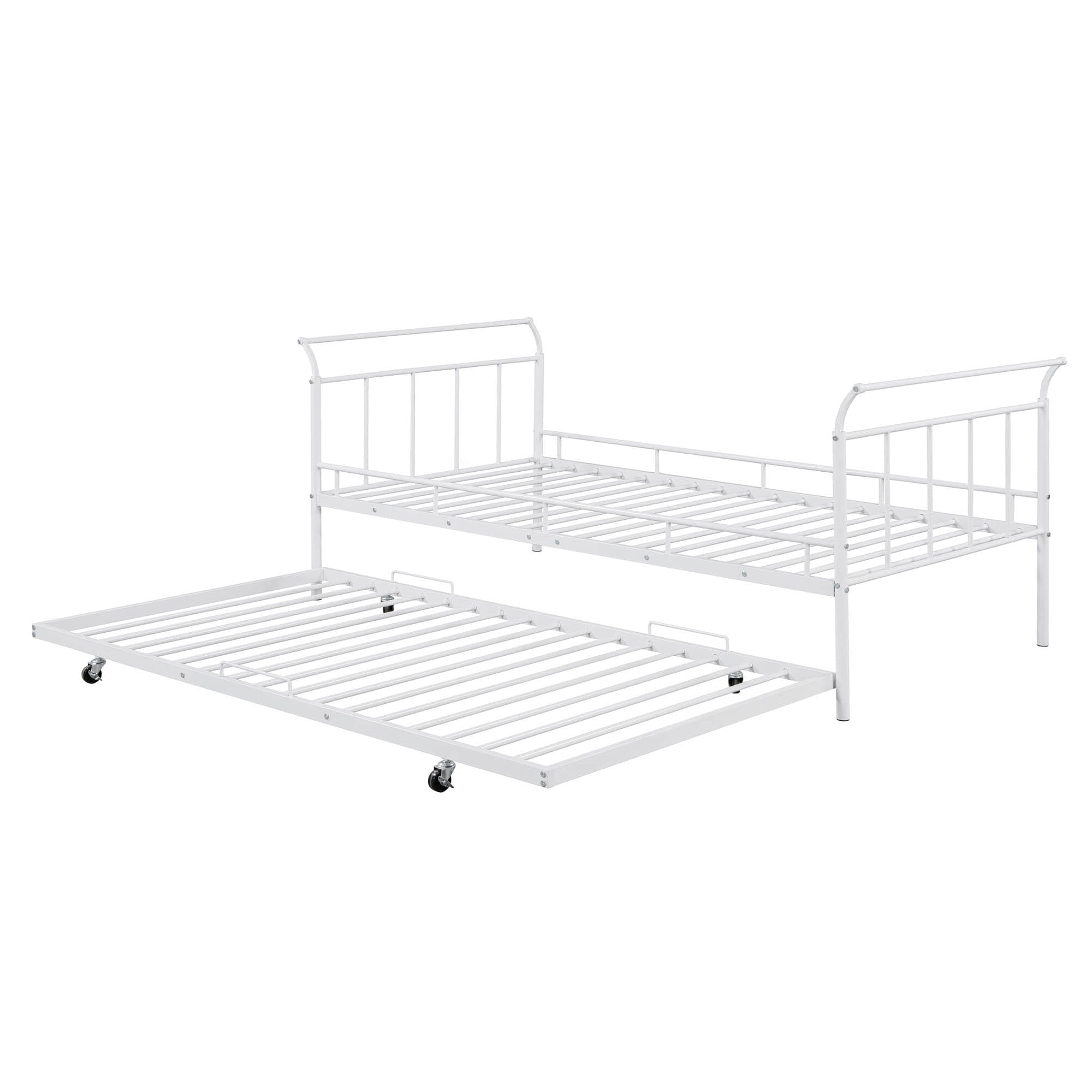 Metal Twin Daybed with Trundle and Curved Armrest - [Backless]