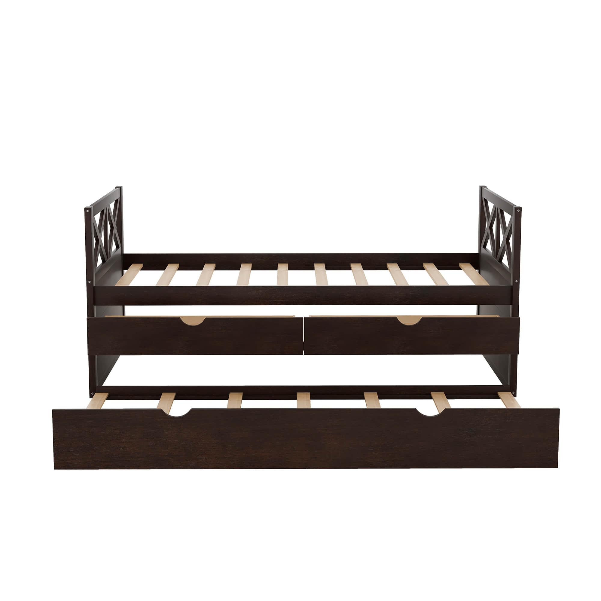 Twin Daybed with Trundle and Storage Drawers for Kids Adults - [Wood, Backless]