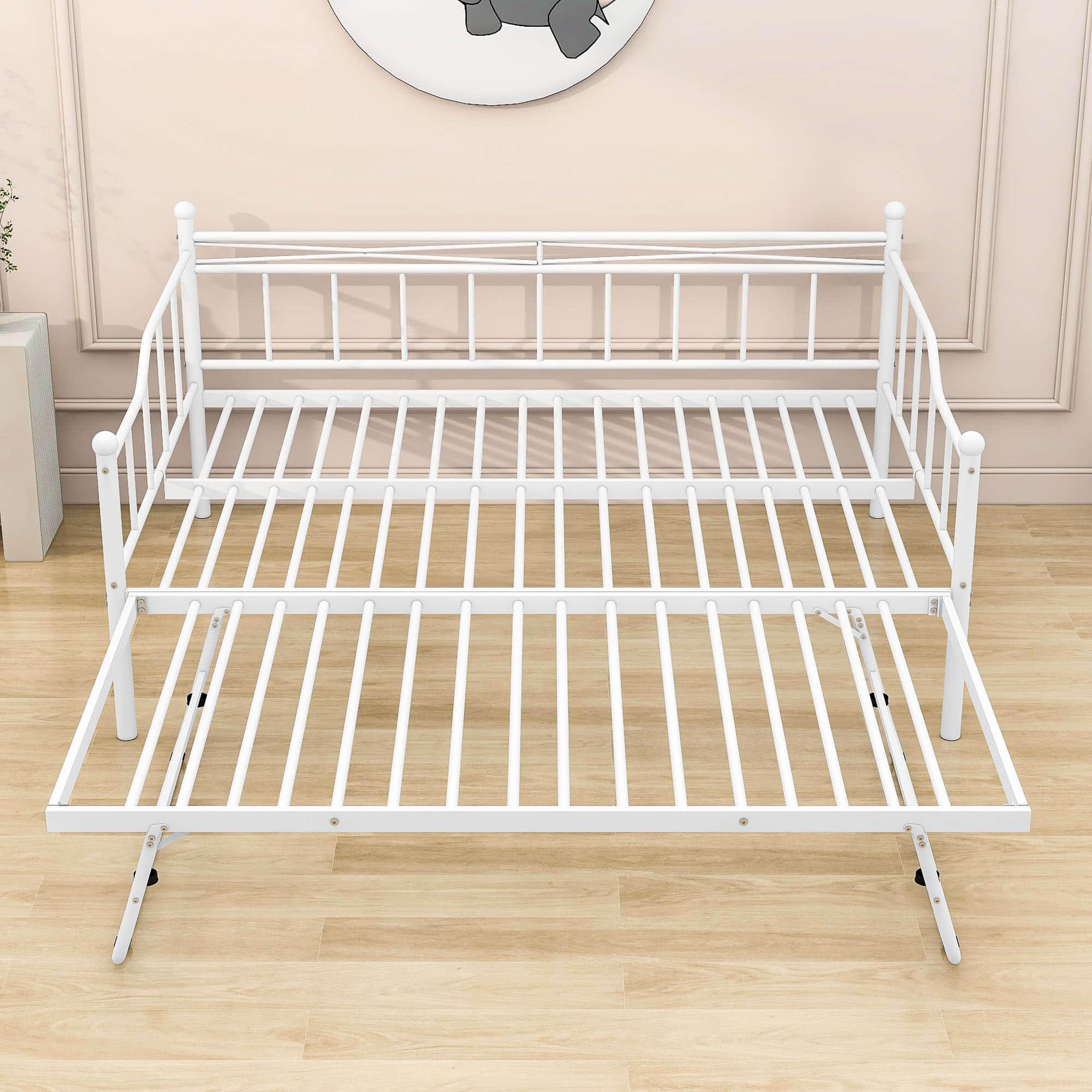 Metal Full Size Daybed with Foldable Pop-Up Trundle