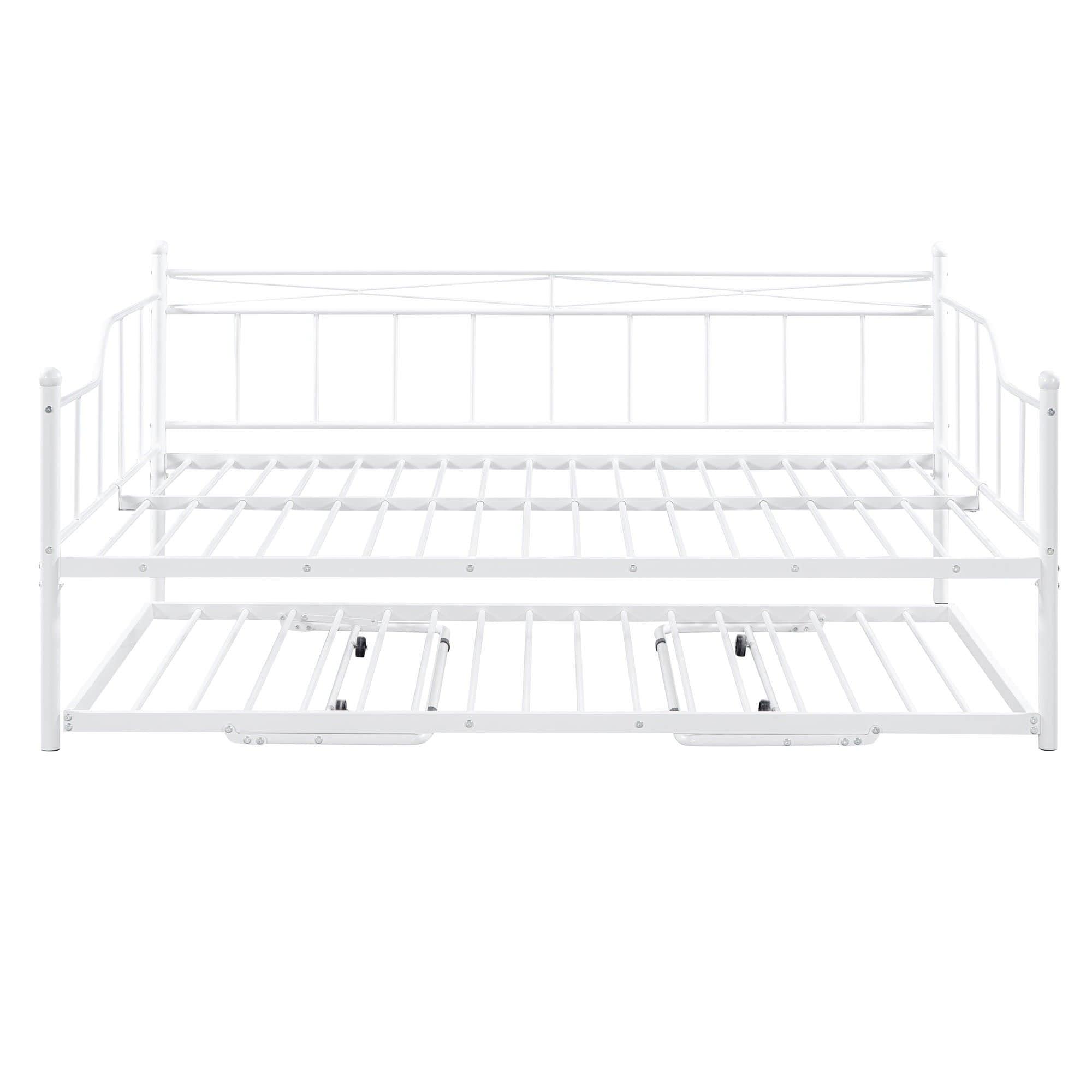 Metal Full Size Daybed with Foldable Pop-Up Trundle