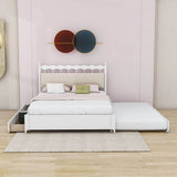 Wooden Queen Storage Bed with Headboard and Storage, Twin Trundle Bed