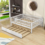 Wooden Full Size Low Kids Bed with Twin Size Trundle and Rails