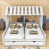 Double Twin House Platform Bed with Storage for 2 Kids to Share