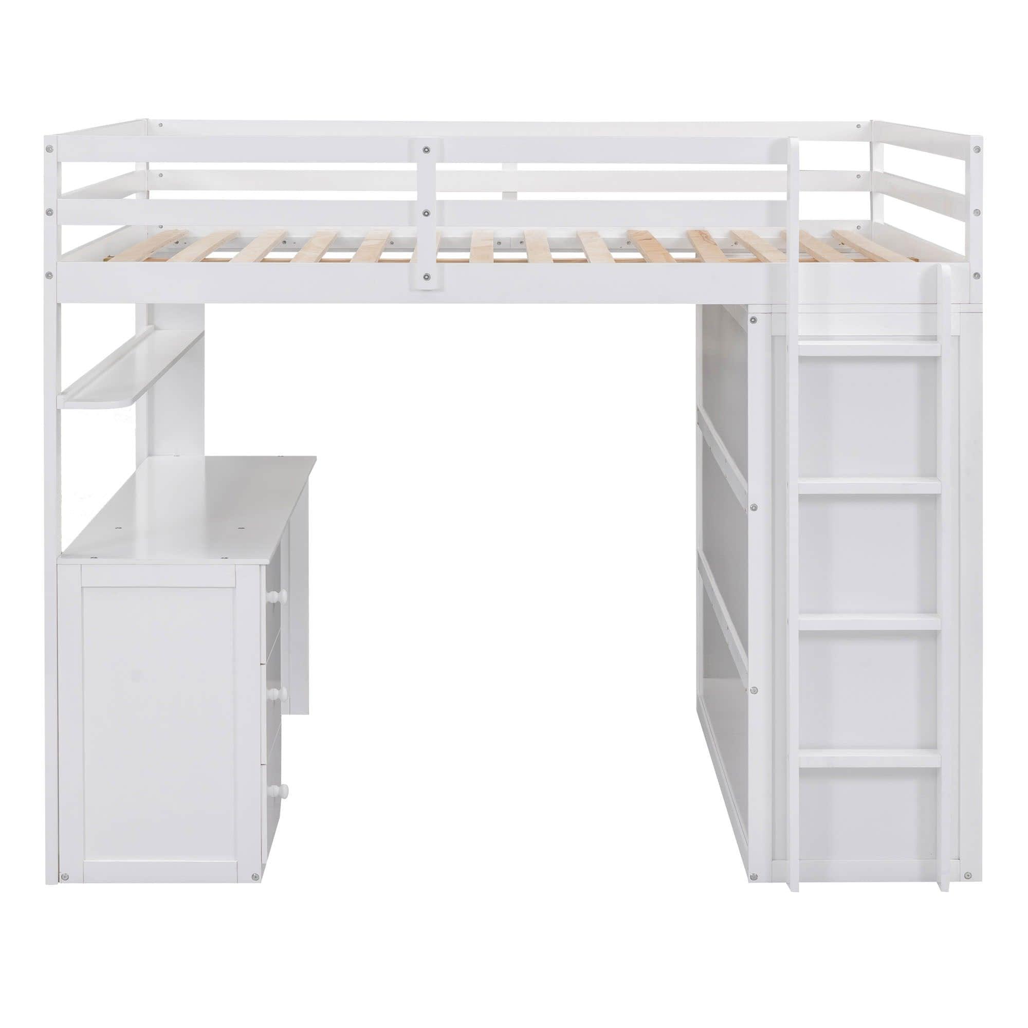 Full Size Loft Bed with Desk and Storage for Kids, Adults - [Wardrobe]